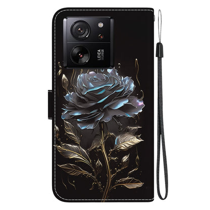 For Xiaomi 13T / 13T Pro / Redmi K60 Ultra Crystal Texture Colored Drawing Leather Phone Case(Black Rose) - Redmi K60 Ultra Cases by PMC Jewellery | Online Shopping South Africa | PMC Jewellery | Buy Now Pay Later Mobicred