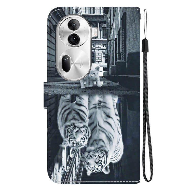 For OPPO Reno11 Pro 5G Global Crystal Texture Colored Drawing Leather Phone Case(Cat Tiger Reflection) - Reno11 Pro Cases by PMC Jewellery | Online Shopping South Africa | PMC Jewellery | Buy Now Pay Later Mobicred