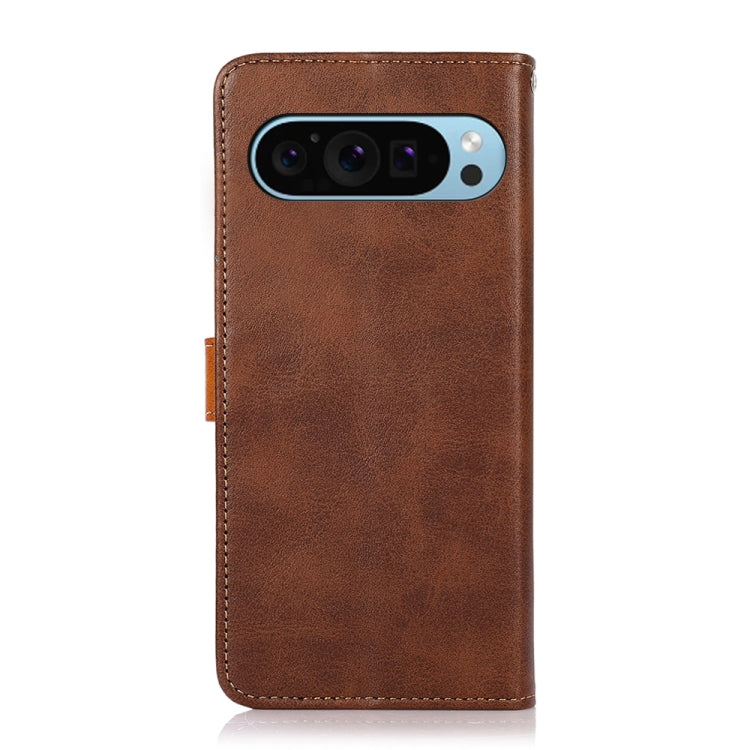 For Google Pixel 9 KHAZNEH Dual-color Cowhide Texture Flip Leather Phone Case(Brown) - Google Cases by PMC Jewellery | Online Shopping South Africa | PMC Jewellery | Buy Now Pay Later Mobicred