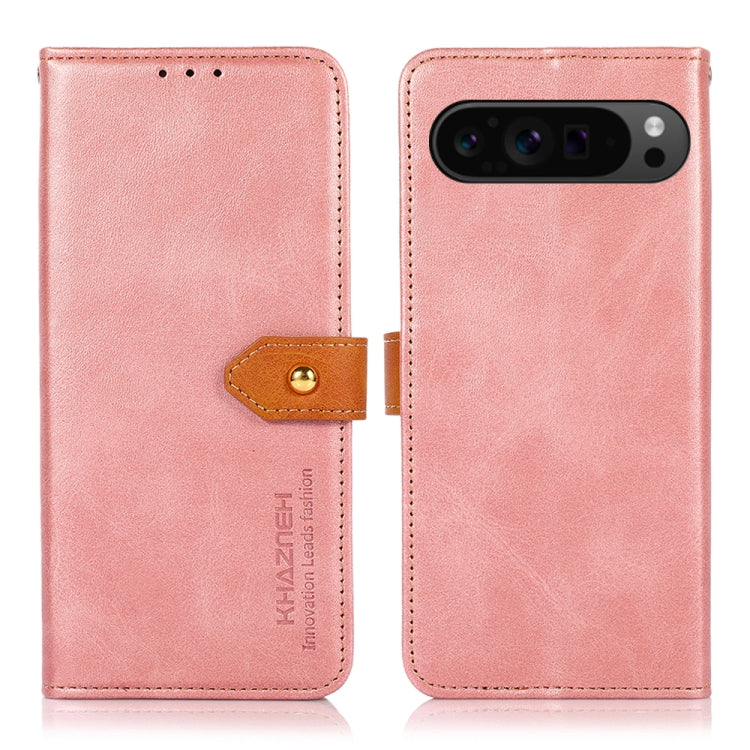 For Google Pixel 9 Pro KHAZNEH Dual-color Cowhide Texture Flip Leather Phone Case(Rose Gold) - Google Cases by PMC Jewellery | Online Shopping South Africa | PMC Jewellery | Buy Now Pay Later Mobicred