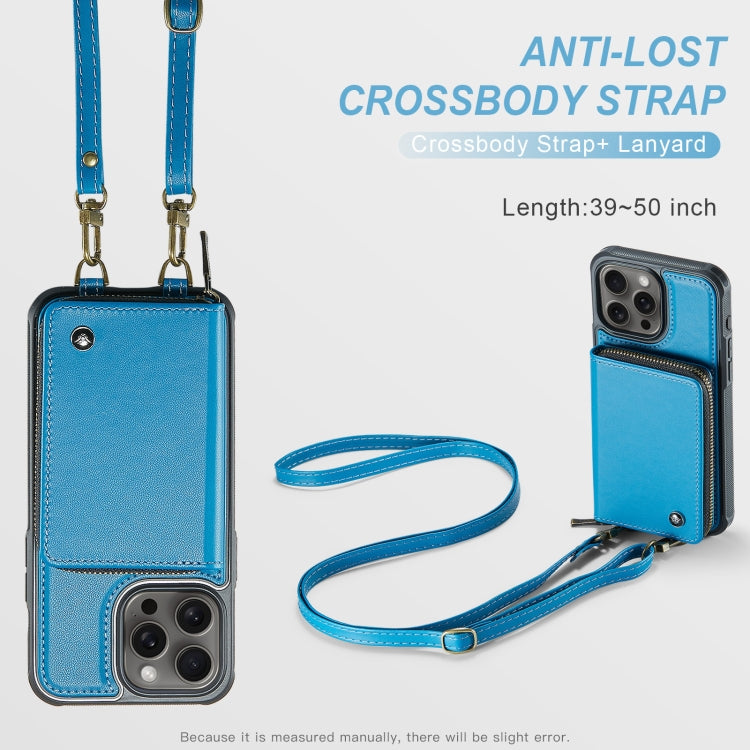 For iPhone 16 Pro Max JEEHOOD C22 Series Zipper Wallet Leather Phone Case with Dual Lanyard(Blue) - iPhone 16 Pro Max Cases by JEEHOOD | Online Shopping South Africa | PMC Jewellery | Buy Now Pay Later Mobicred