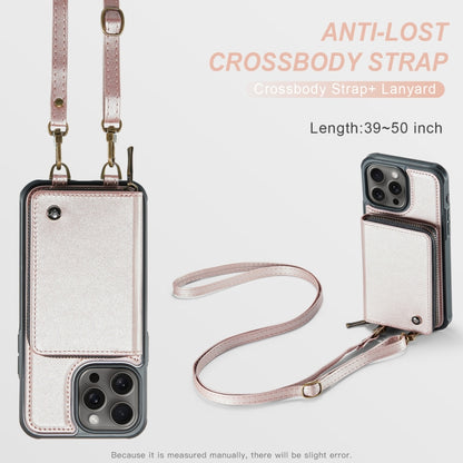 For iPhone 16 Pro Max JEEHOOD C22 Series Zipper Wallet Leather Phone Case with Dual Lanyard(Rose Gold) - iPhone 16 Pro Max Cases by JEEHOOD | Online Shopping South Africa | PMC Jewellery | Buy Now Pay Later Mobicred