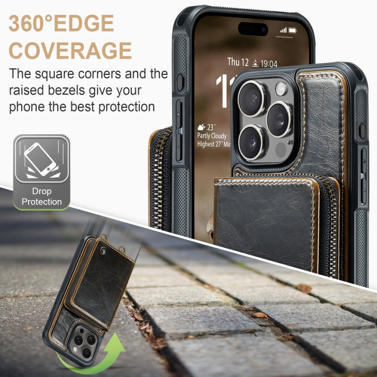 For iPhone 16 Pro Max JEEHOOD C22 Series Zipper Wallet Leather Phone Case with Dual Lanyard(Coffee) - iPhone 16 Pro Max Cases by JEEHOOD | Online Shopping South Africa | PMC Jewellery | Buy Now Pay Later Mobicred