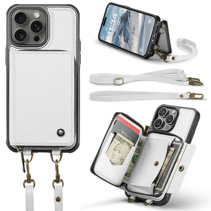 For iPhone 16 Pro JEEHOOD C22 Series Zipper Wallet Leather Phone Case with Dual Lanyard(White) - iPhone 16 Pro Cases by JEEHOOD | Online Shopping South Africa | PMC Jewellery | Buy Now Pay Later Mobicred