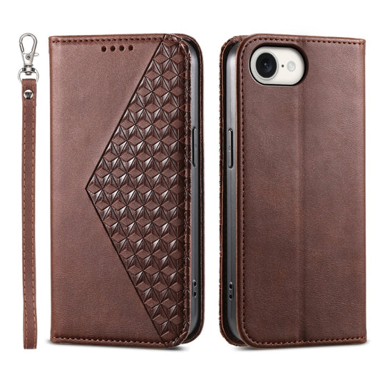 For iPhone 16e Cubic Grid Calf Texture Magnetic Leather Phone Case(Brown) - iPhone 16e Cases by PMC Jewellery | Online Shopping South Africa | PMC Jewellery | Buy Now Pay Later Mobicred