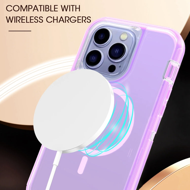 For iPhone 14 Plus Shockproof MagSafe Magnetic Phone Case(Transparent Purple) - iPhone 14 Plus Cases by PMC Jewellery | Online Shopping South Africa | PMC Jewellery