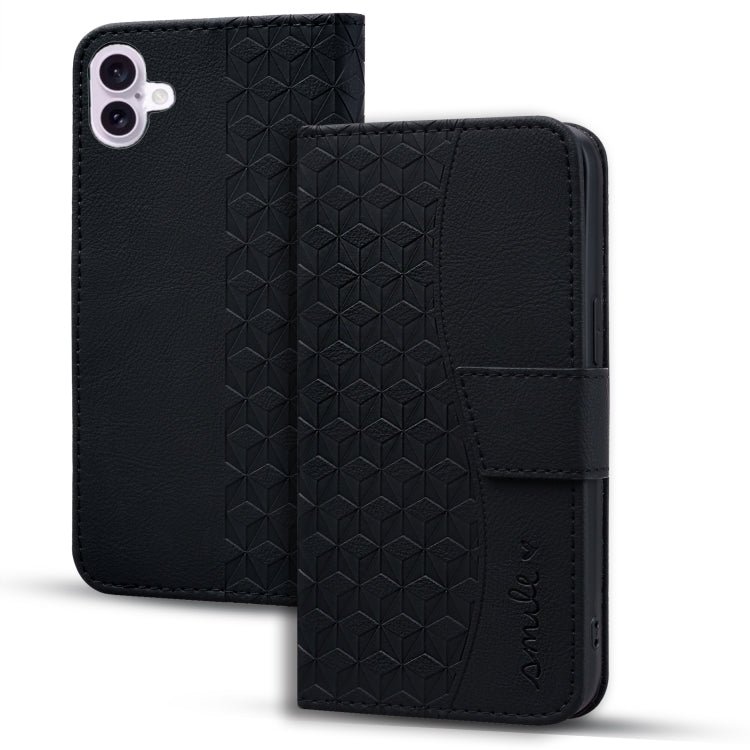 For iPhone 16 Business Diamond Buckle Leather Phone Case with Lanyard(Black) - iPhone 16 Cases by PMC TechLife | Online Shopping South Africa | PMC TechLife | Buy Now Pay Later Mobicred