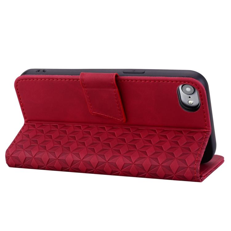 For iPhone 16e Business Diamond Buckle Leather Phone Case with Lanyard(Wine Red) - iPhone 16e Cases by PMC TechLife | Online Shopping South Africa | PMC TechLife | Buy Now Pay Later Mobicred