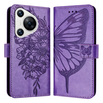 For Huawei Pura 70 Embossed Butterfly Leather Phone Case(Purple) - Huawei Cases by PMC Jewellery | Online Shopping South Africa | PMC Jewellery | Buy Now Pay Later Mobicred