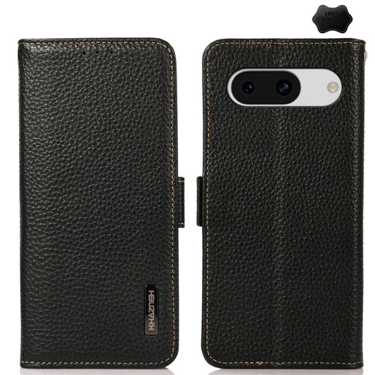 For Google Pixel 8a KHAZNEH Side-Magnetic Litchi Genuine Leather RFID Phone Case(Black) - Google Cases by PMC Jewellery | Online Shopping South Africa | PMC Jewellery | Buy Now Pay Later Mobicred