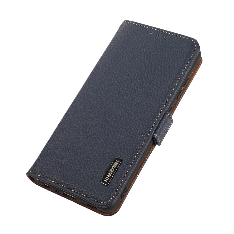 For Google Pixel 8a KHAZNEH Side-Magnetic Litchi Genuine Leather RFID Phone Case(Blue) - Google Cases by PMC TechLife | Online Shopping South Africa | PMC TechLife | Buy Now Pay Later Mobicred