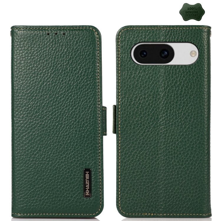 For Google Pixel 8a KHAZNEH Side-Magnetic Litchi Genuine Leather RFID Phone Case(Green) - Google Cases by PMC TechLife | Online Shopping South Africa | PMC TechLife | Buy Now Pay Later Mobicred