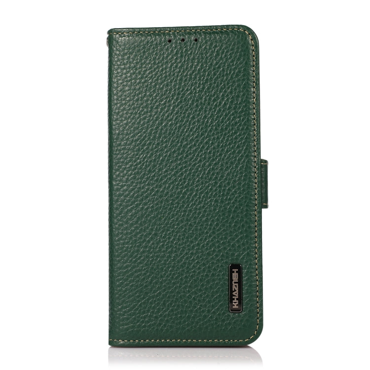 For Google Pixel 8a KHAZNEH Side-Magnetic Litchi Genuine Leather RFID Phone Case(Green) - Google Cases by PMC TechLife | Online Shopping South Africa | PMC TechLife | Buy Now Pay Later Mobicred