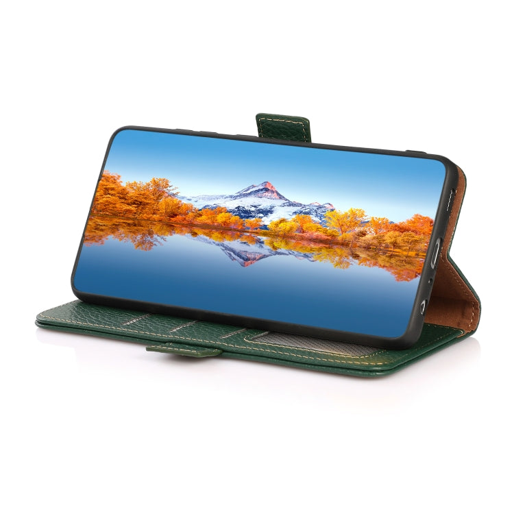For Google Pixel 8a KHAZNEH Side-Magnetic Litchi Genuine Leather RFID Phone Case(Green) - Google Cases by PMC TechLife | Online Shopping South Africa | PMC TechLife | Buy Now Pay Later Mobicred
