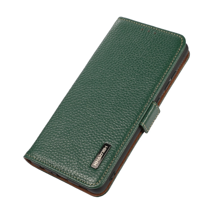 For Google Pixel 8a KHAZNEH Side-Magnetic Litchi Genuine Leather RFID Phone Case(Green) - Google Cases by PMC TechLife | Online Shopping South Africa | PMC TechLife | Buy Now Pay Later Mobicred