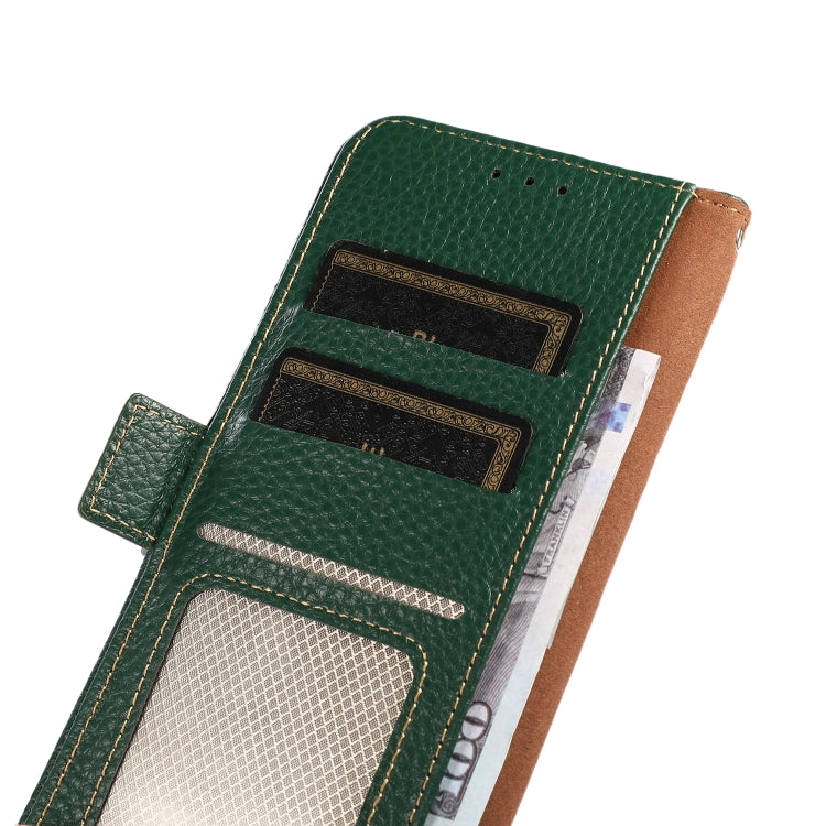 For Google Pixel 8a KHAZNEH Side-Magnetic Litchi Genuine Leather RFID Phone Case(Green) - Google Cases by PMC TechLife | Online Shopping South Africa | PMC TechLife | Buy Now Pay Later Mobicred