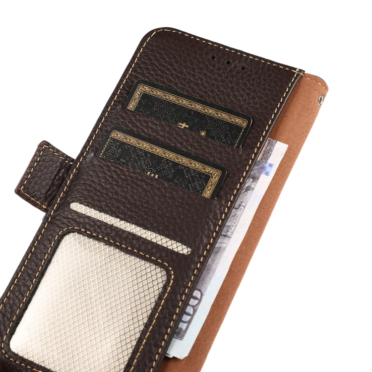 For Google Pixel 9 KHAZNEH Side-Magnetic Litchi Genuine Leather RFID Phone Case(Brown) - Google Cases by PMC Jewellery | Online Shopping South Africa | PMC Jewellery | Buy Now Pay Later Mobicred