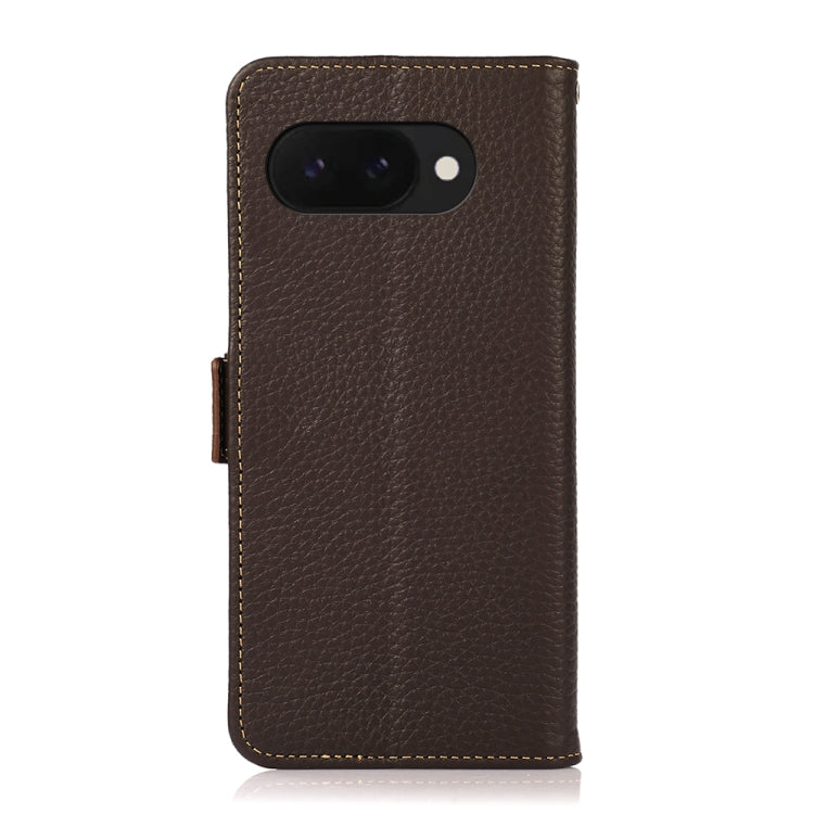 For Google Pixel 9a KHAZNEH Side-Magnetic Litchi Genuine Leather RFID Phone Case(Brown) - Google Cases by PMC TechLife | Online Shopping South Africa | PMC TechLife | Buy Now Pay Later Mobicred