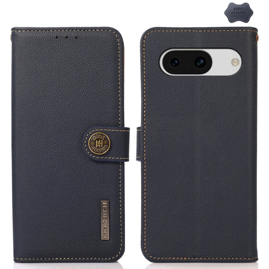 For Google Pixel 8a KHAZNEH Custer Genuine Leather RFID Phone Case(Blue) - Google Cases by PMC Jewellery | Online Shopping South Africa | PMC Jewellery | Buy Now Pay Later Mobicred