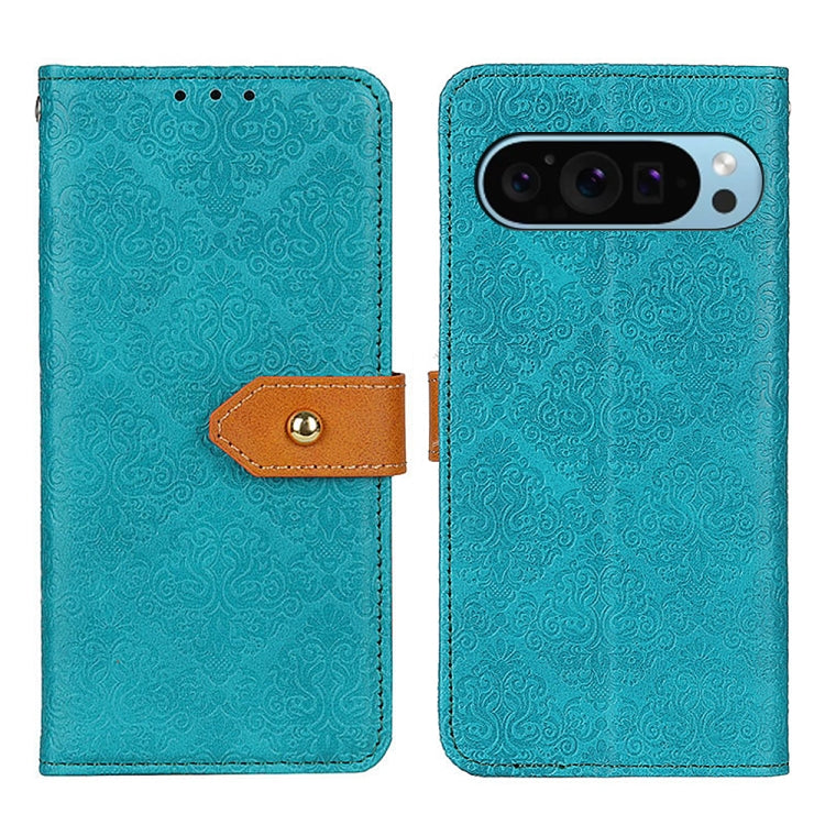 For Google Pixel 9 European Floral Embossed Leather Phone Case(Blue) - Google Cases by PMC Jewellery | Online Shopping South Africa | PMC Jewellery | Buy Now Pay Later Mobicred