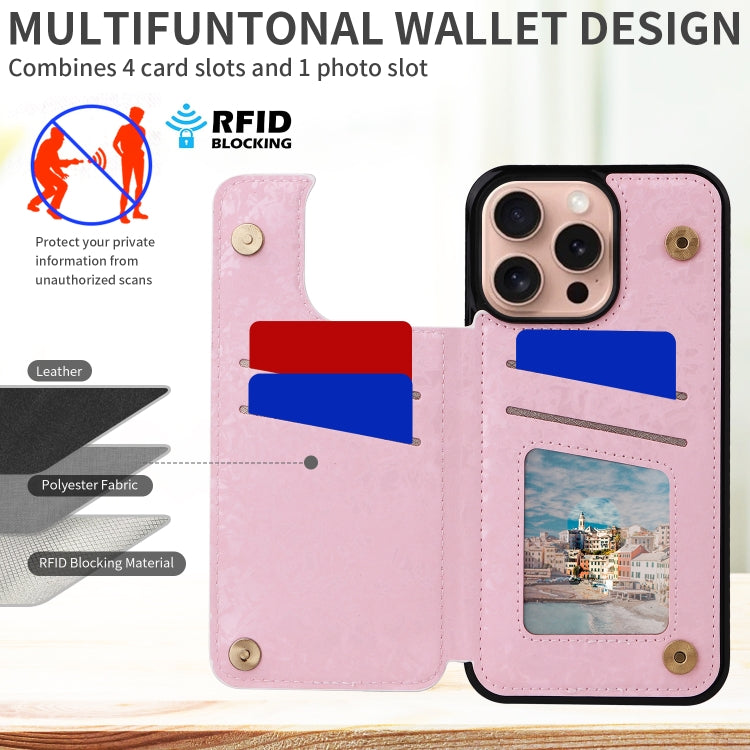 For iPhone 16 Pro Printed Double Buckle RFID Anti-theft Phone Case(Blossoming Flowers) - iPhone 16 Pro Cases by PMC TechLife | Online Shopping South Africa | PMC TechLife | Buy Now Pay Later Mobicred