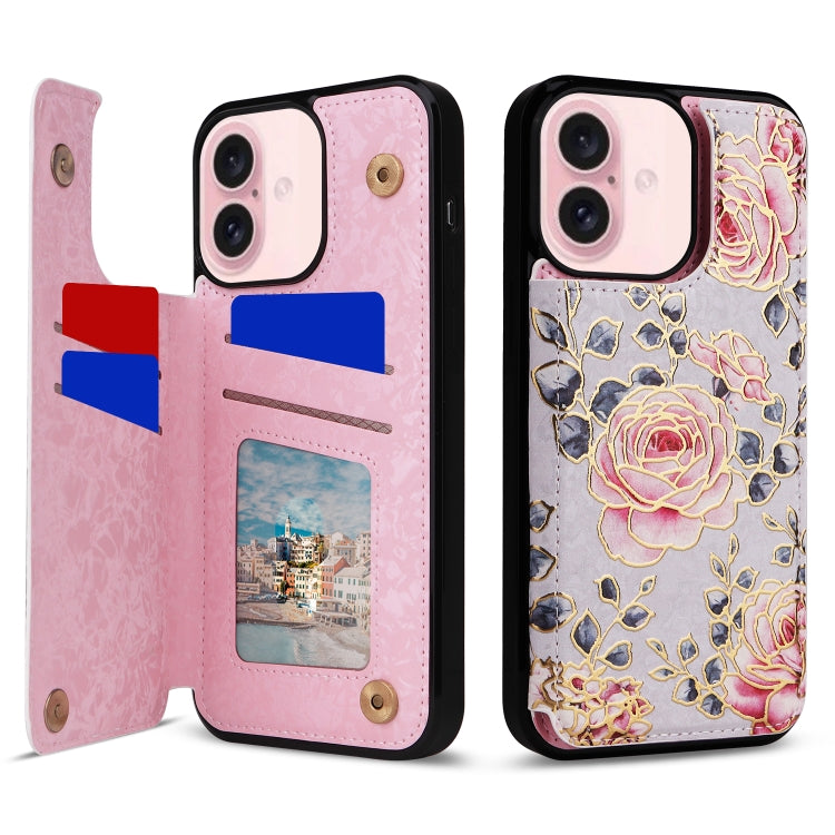 For iPhone 16 Printed Double Buckle RFID Anti-theft Phone Case(Pastoral Rose) - iPhone 16 Cases by PMC Jewellery | Online Shopping South Africa | PMC Jewellery | Buy Now Pay Later Mobicred