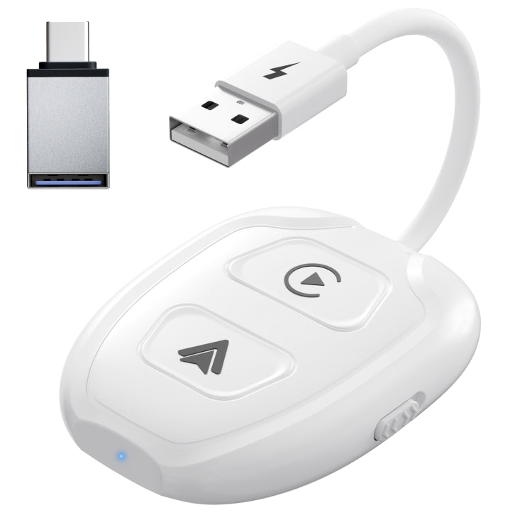 THT-020-9-1 USB + USB-C / Type-C Wired to Wireless Carplay / Android Auto Adapter(White) - free shipping - PMC TechLife - Order now!