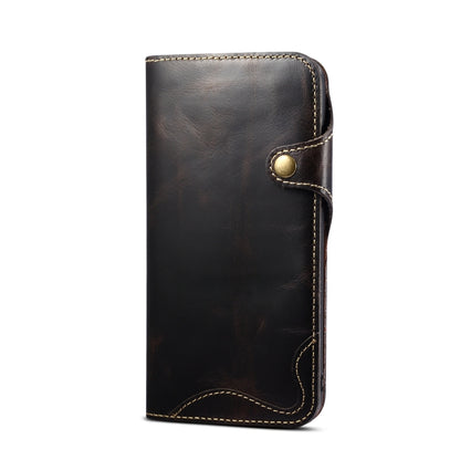 For iPhone 15 Pro Max Denior Oil Wax Cowhide Magnetic Button Genuine Leather Case(Black) - iPhone 15 Pro Max Cases by Denior | Online Shopping South Africa | PMC Jewellery | Buy Now Pay Later Mobicred