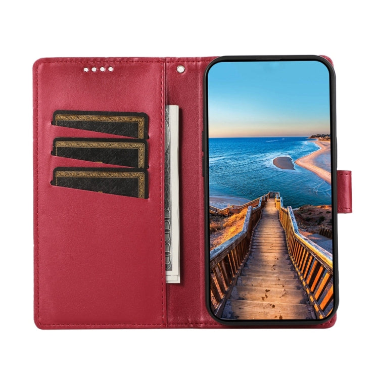 For iPhone 16e PU Genuine Leather Texture Embossed Line Phone Case(Red) - iPhone 16e Cases by PMC TechLife | Online Shopping South Africa | PMC TechLife | Buy Now Pay Later Mobicred