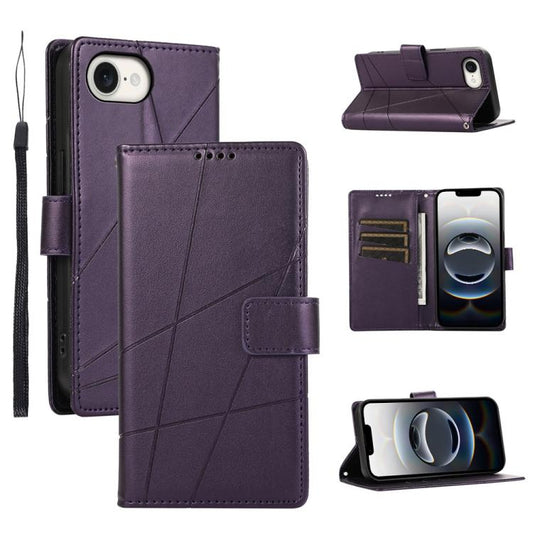 For iPhone 16e PU Genuine Leather Texture Embossed Line Phone Case(Purple) - iPhone 16e Cases by PMC Jewellery | Online Shopping South Africa | PMC Jewellery | Buy Now Pay Later Mobicred