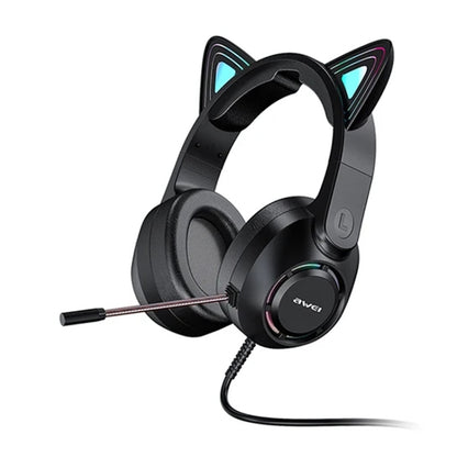 AWEI GM-9 Cat Ear Colorful Light Wired Gaming Headset with Mic, Cable Length: 2m(Black) - Multimedia Headset by awei | Online Shopping South Africa | PMC Jewellery | Buy Now Pay Later Mobicred