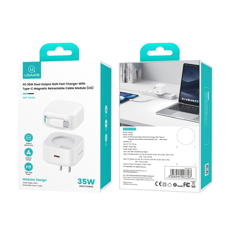 USAMS US-CC203 SMF Series PD35W Dual Type-C Port GaN Fast Charger, US Plug(White) - USB Charger by USAMS | Online Shopping South Africa | PMC Jewellery | Buy Now Pay Later Mobicred