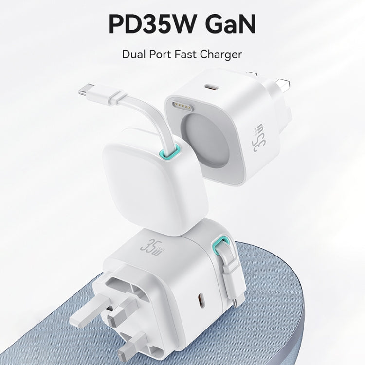 USAMS US-CC204 SMF Series PD35W Dual Type-C Port GaN Fast Charger, UK Plug(White) - USB Charger by USAMS | Online Shopping South Africa | PMC Jewellery | Buy Now Pay Later Mobicred