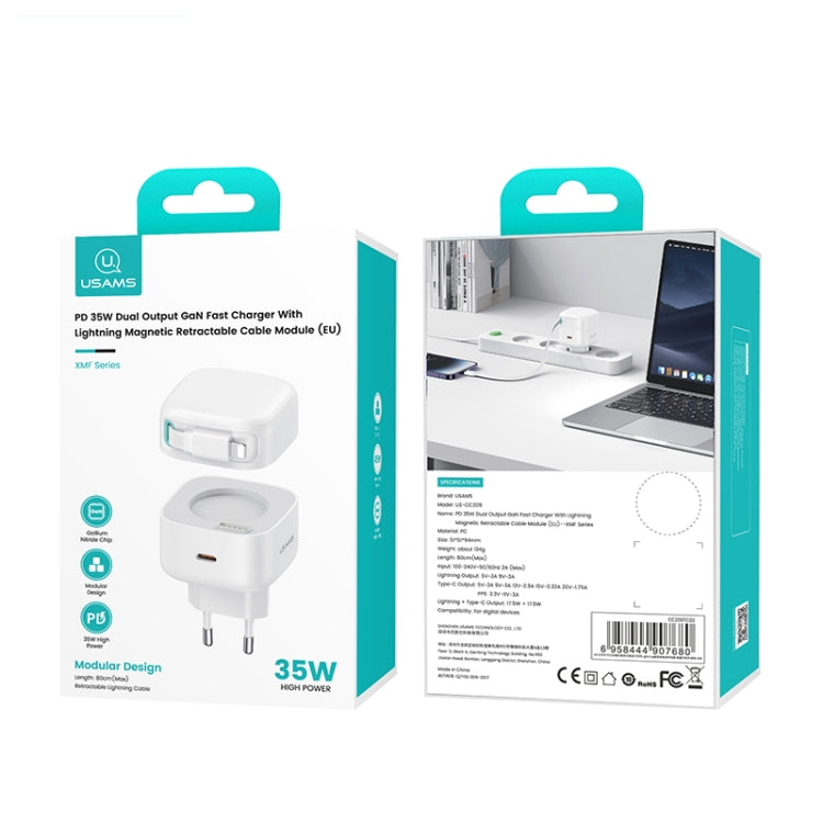 USAMS US-CC209 SMF Series PD35W 8 Pin + Type-C Dual Port GaN Fast Charger, EU Plug(White) - USB Charger by USAMS | Online Shopping South Africa | PMC Jewellery | Buy Now Pay Later Mobicred