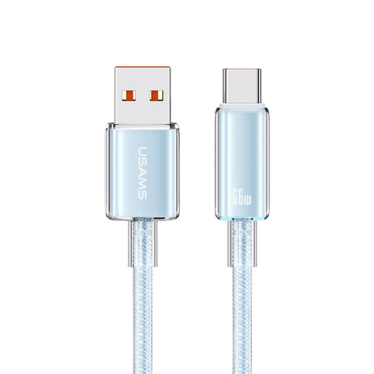 USAMS USB To Type-C 6A Aluminum Alloy Clear LED Fast Charge Data Cable, Length: 1.2m(Blue) - Multifunction Cable by USAMS | Online Shopping South Africa | PMC Jewellery | Buy Now Pay Later Mobicred