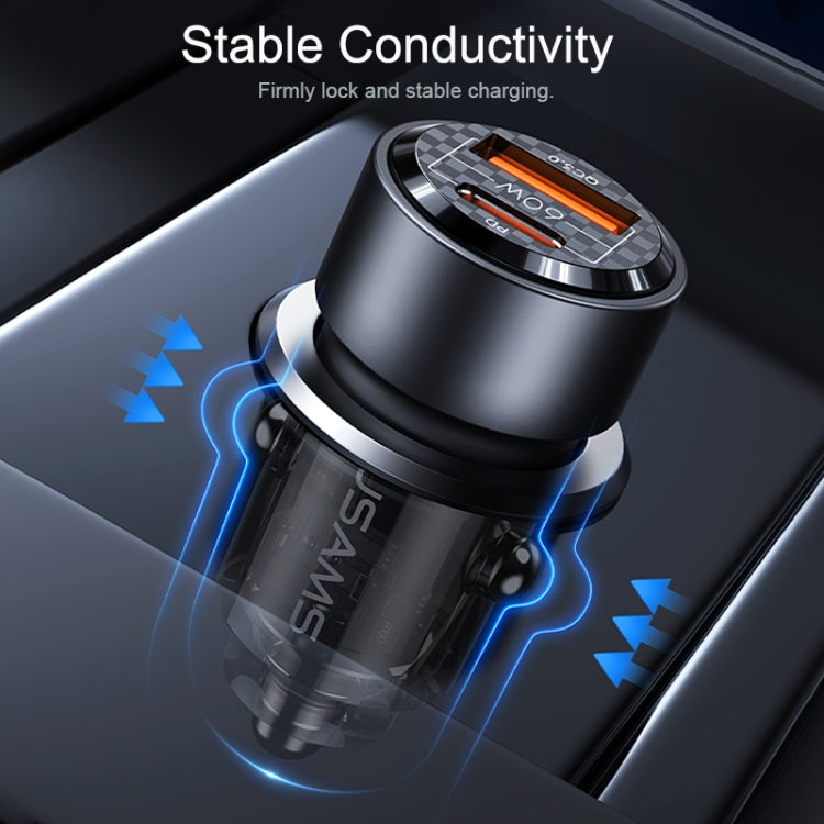 USAMS US-CC208 C39 60W USB + Type-C Dual Port Fast Charging Aluminum Alloy Transparent Car Charger(Black) - Car Charger by USAMS | Online Shopping South Africa | PMC Jewellery | Buy Now Pay Later Mobicred