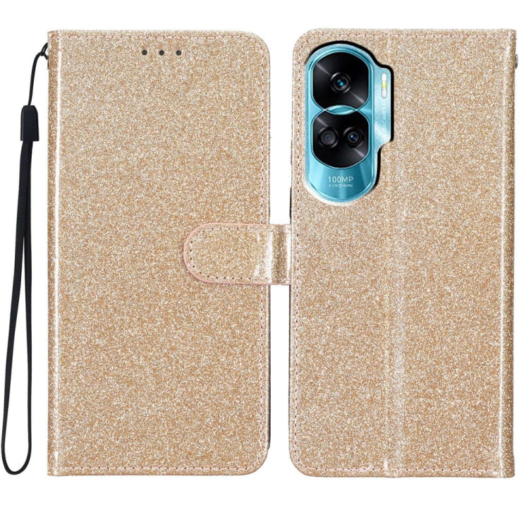 For Honor 90 Lite Glitter Powder Flip Leather Phone Case(Gold) - Honor Cases by PMC Jewellery | Online Shopping South Africa | PMC Jewellery | Buy Now Pay Later Mobicred