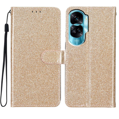 For Honor 90 Lite Glitter Powder Flip Leather Phone Case(Gold) - Honor Cases by PMC Jewellery | Online Shopping South Africa | PMC Jewellery | Buy Now Pay Later Mobicred