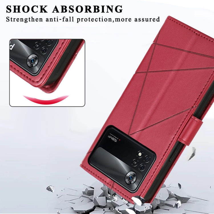 For Xiaomi Poco X4 Pro 5G PU Genuine Leather Texture Embossed Line Phone Case(Red) - Xiaomi Cases by PMC TechLife | Online Shopping South Africa | PMC TechLife | Buy Now Pay Later Mobicred