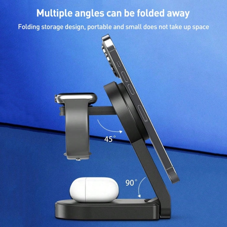 B-23 3 in 1 Foldable Magnetic Wireless Charger Phone Holder, Plug:EU Plug(White) - free shipping - PMC TechLife - Order now!