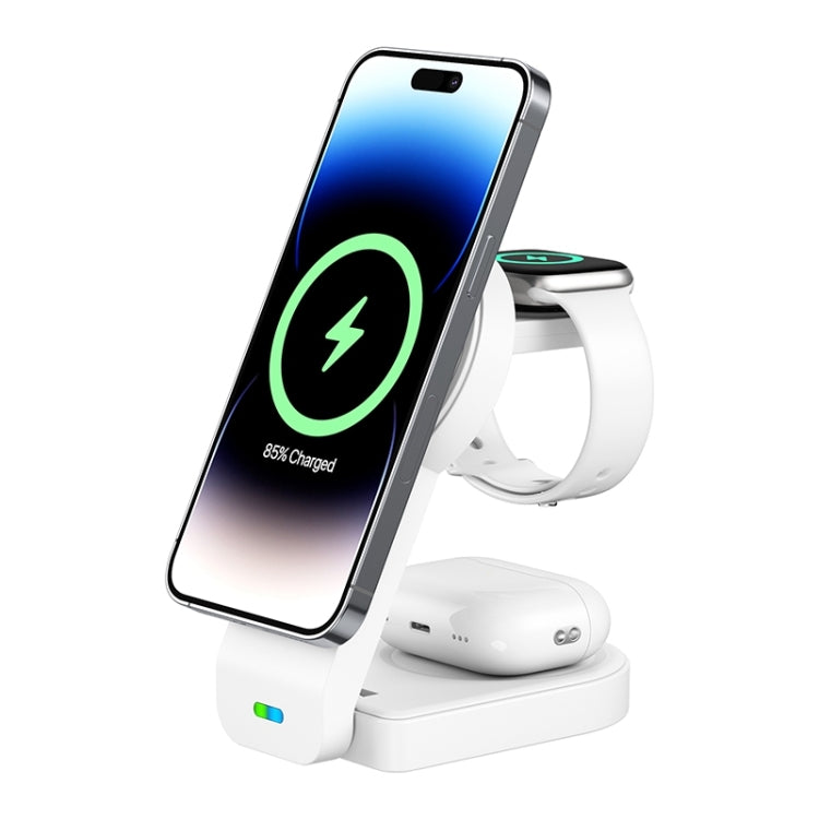 B-23 3 in 1 Foldable Magnetic Wireless Charger Phone Holder, Plug:UK Plug(White) - Wireless Charger by PMC TechLife | Online Shopping South Africa | PMC TechLife