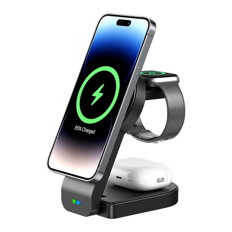 B-23 3 in 1 Foldable Magnetic Wireless Charger Phone Holder, Plug:UK Plug(Black) - Wireless Charger by PMC TechLife | Online Shopping South Africa | PMC TechLife