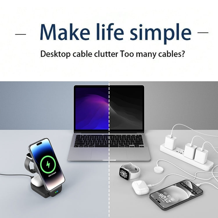 B-23 3 in 1 Foldable Magnetic Wireless Charger Phone Holder, Plug:UK Plug(White) - Wireless Charger by PMC TechLife | Online Shopping South Africa | PMC TechLife