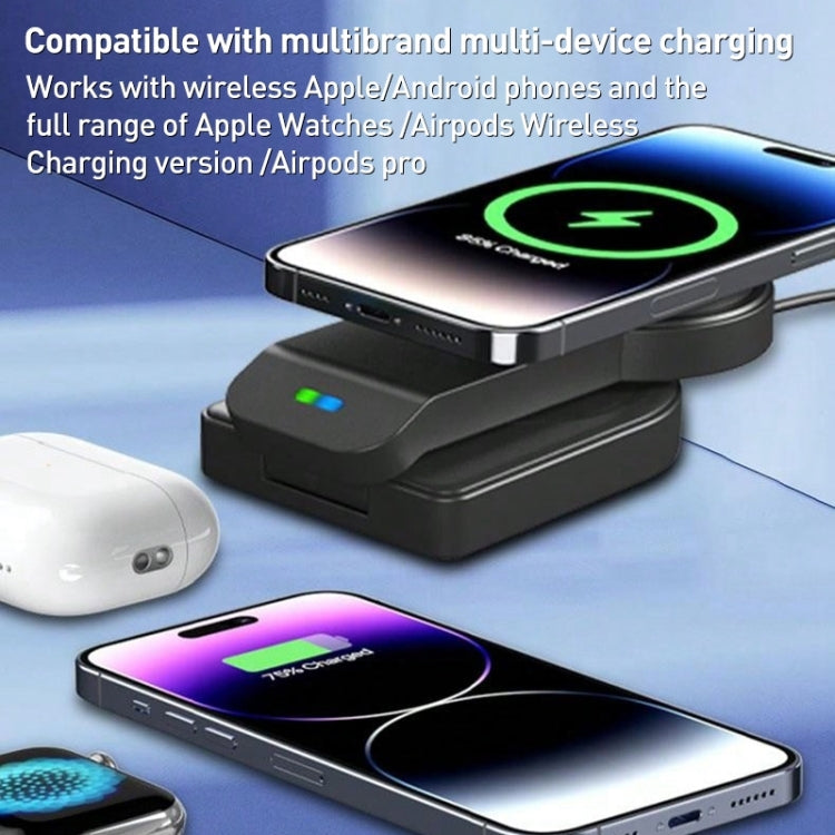 B-23 3 in 1 Foldable Magnetic Wireless Charger Phone Holder, Plug:AU Plug(White) - Wireless Charger by PMC TechLife | Online Shopping South Africa | PMC TechLife