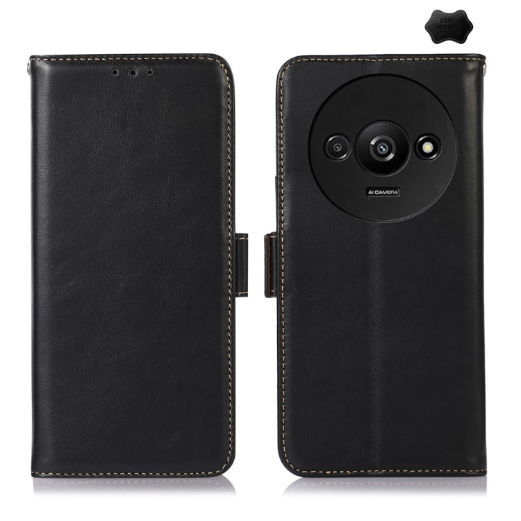 For Xiaomi Redmi A3 Magnetic Crazy Horse Texture Genuine Leather RFID Phone Case(Black) - Xiaomi Cases by PMC Jewellery | Online Shopping South Africa | PMC Jewellery | Buy Now Pay Later Mobicred