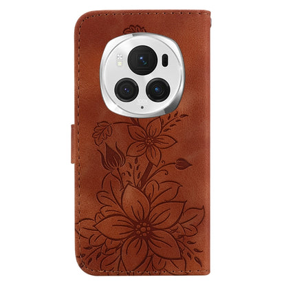 For Honor Magic6 Pro Lily Embossed Leather Phone Case(Brown) - Honor Cases by PMC Jewellery | Online Shopping South Africa | PMC Jewellery | Buy Now Pay Later Mobicred