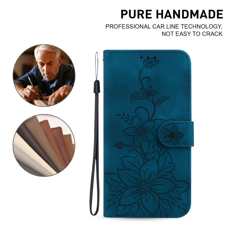 For Honor Magic6 Pro Lily Embossed Leather Phone Case(Dark Blue) - Honor Cases by PMC Jewellery | Online Shopping South Africa | PMC Jewellery | Buy Now Pay Later Mobicred