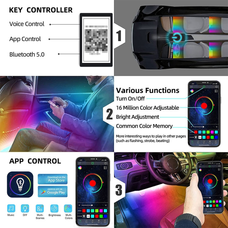 G4 Car USB RGB Foot LED Atmosphere Light with APP Control - Atmosphere lights by PMC Jewellery | Online Shopping South Africa | PMC Jewellery | Buy Now Pay Later Mobicred