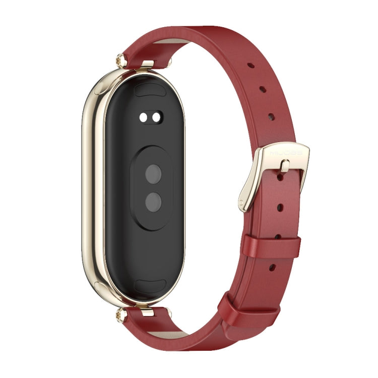 For Xiaomi Mi Band 8 / 9 / 9 NFC Mijobs First Layer Cowhide Watch Band(Red Light Gold) - Watch Bands by MIJOBS | Online Shopping South Africa | PMC TechLife | Buy Now Pay Later Mobicred