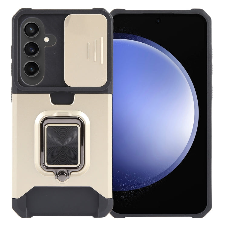 For Samsung Galaxy S24 5G Camera Shield Card Slot PC+TPU Phone Case(Gold) - Galaxy S24 5G Cases by PMC TechLife | Online Shopping South Africa | PMC TechLife